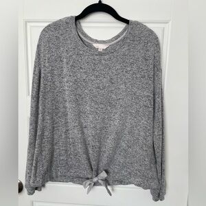 Lauren Conrad lightweight gray heathered sweater with cinch tie bottom